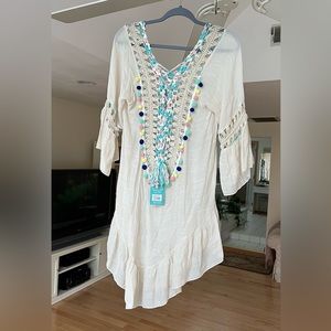 Beach Coverup Pompom Dress NWT